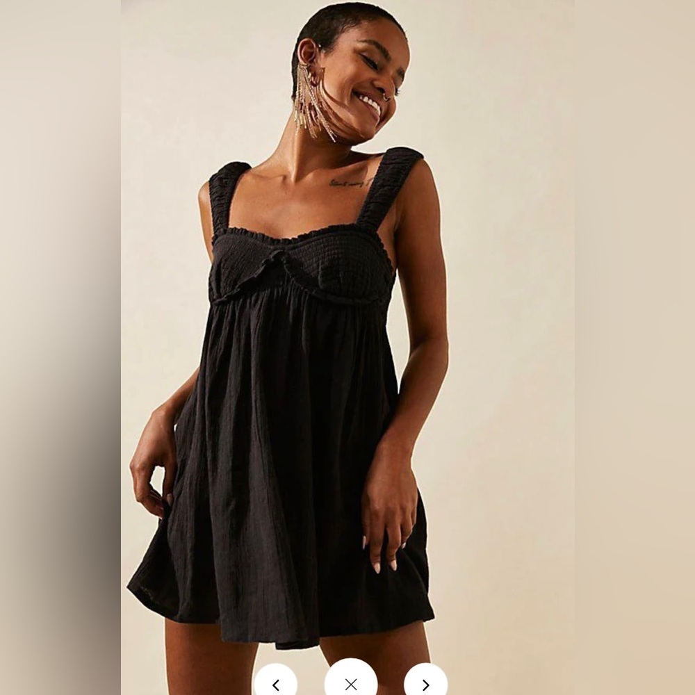 NWT Free People Blissful Breeze Black Babydoll Mini Dress Size XL Retail $70